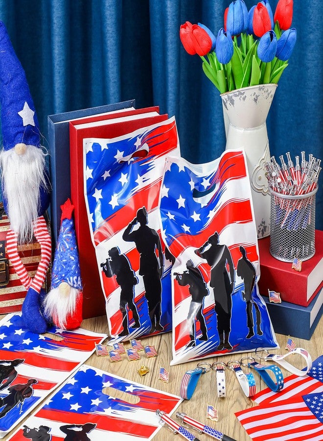 Supervitae 96 Pcs Patriotic Party Gifts Include 24 American Flag Gift Bags 24 USA Key Chains 24 American Flag Pens 24 USA Flags Brooches for Veterans Army Solider Supplies - Image 3